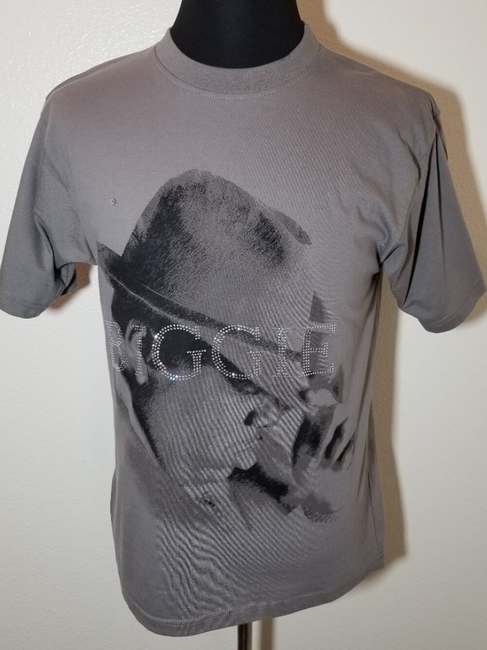 NOTORIOUS BIG Mens Small Gray Shirt Rhinestones Biggie Smalls Music Street NWOT